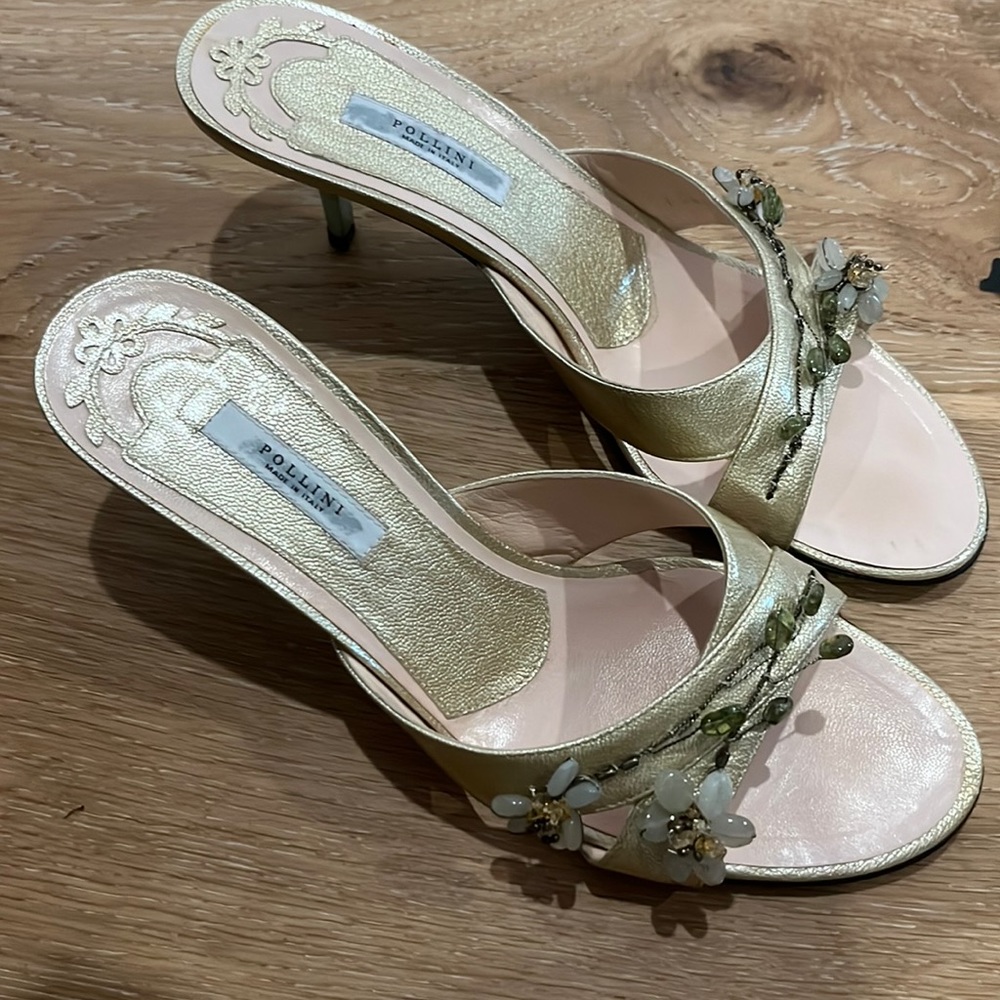 Pollini Open toed heels with beaded accents